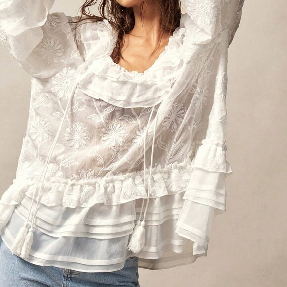 White Boho Women's Blouse - Picture 5 of 7